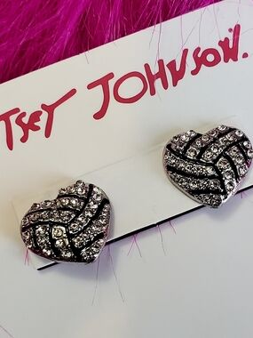 Volleball Hearts Silver Crystal Pave Heart Stud Earrings Sport Trendy